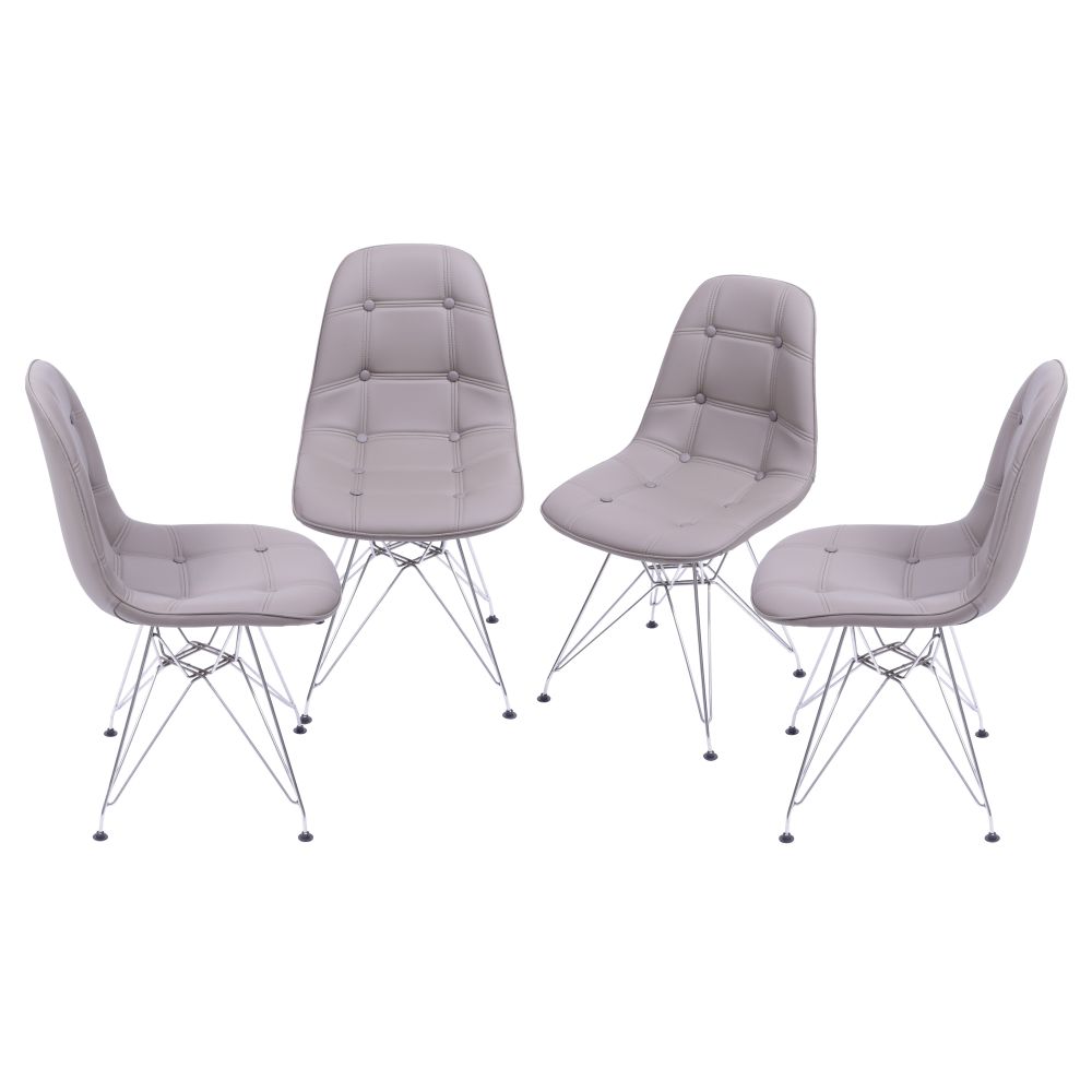 Cadeira Eames Botone Eifeel Sala De Estar Base Cromada Cor Fendi Conjunto 4 Unidades