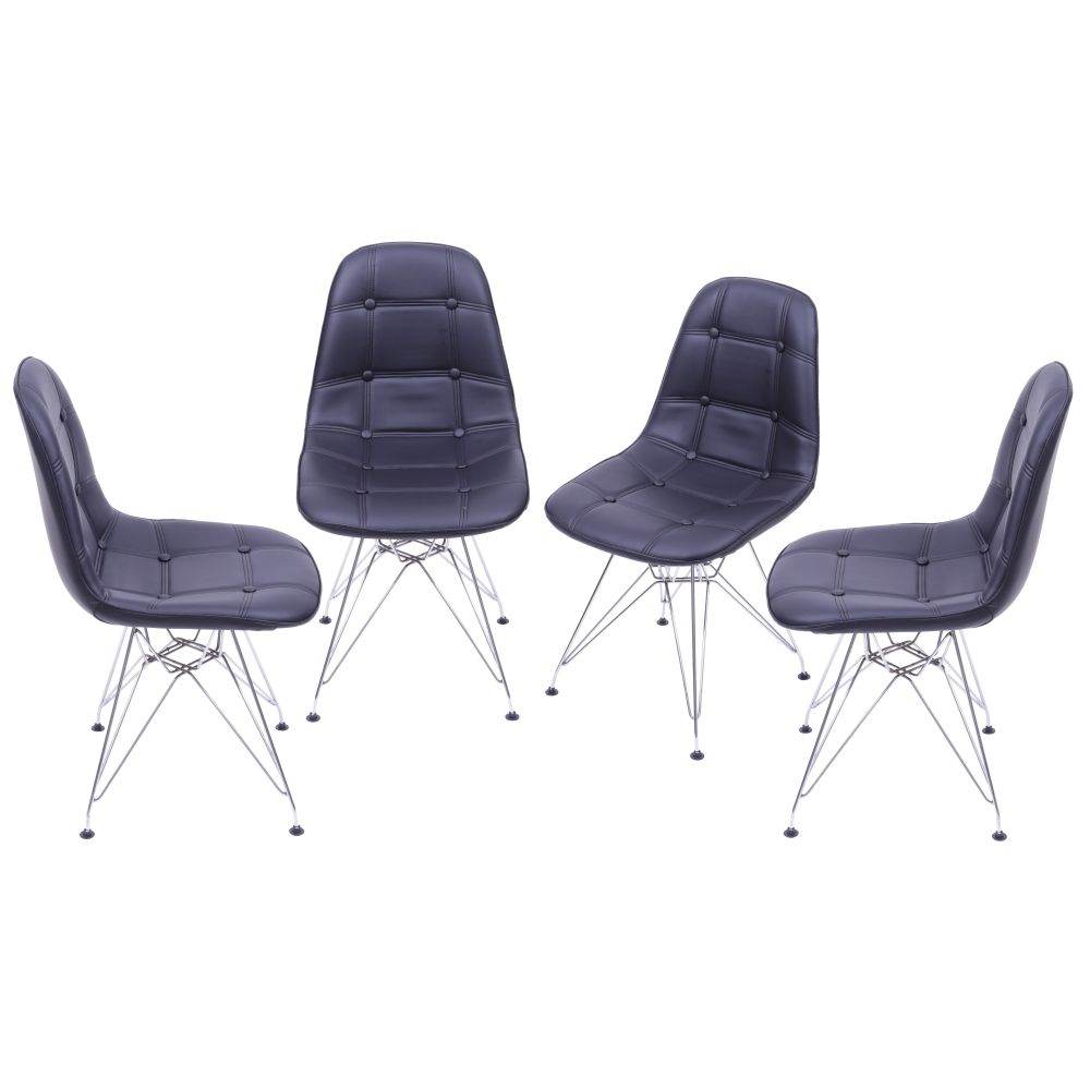 Cadeira Eames Botone Eifeel Sala De Estar Base Cromada Cor Preta Conjunto 4 Unidades