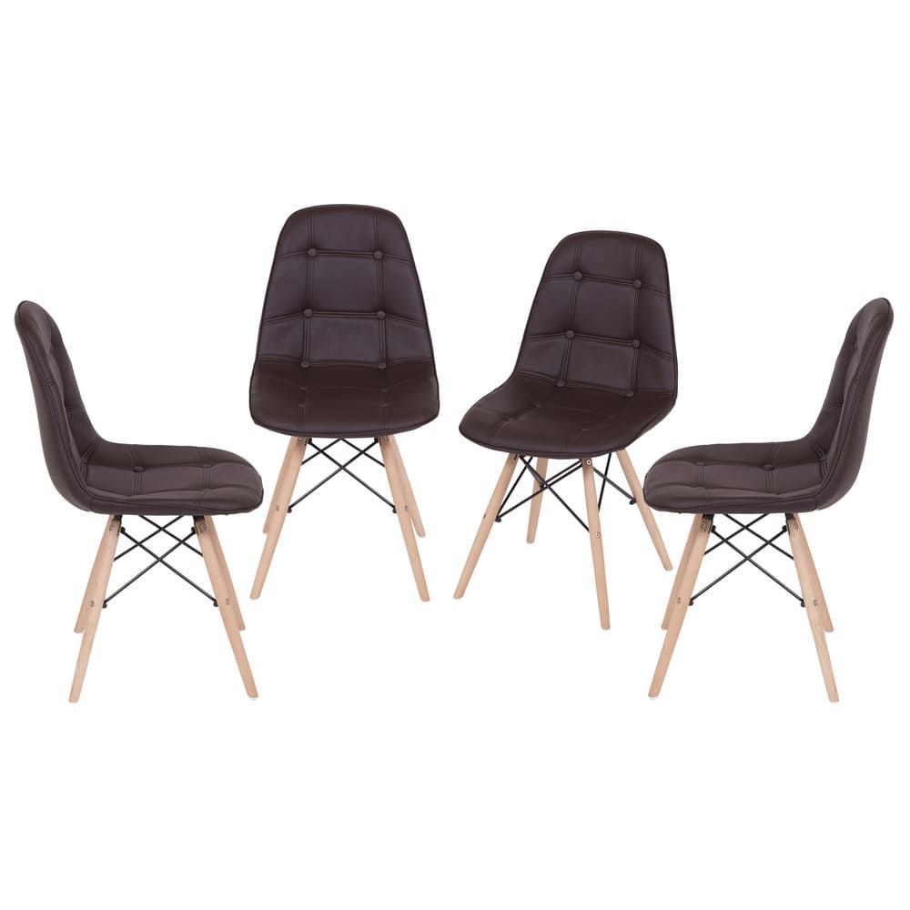 Cadeira Eames Botone Eifeel Sala De Jantar Base Madeira Cor Fendi Conjunto 4 Unidades