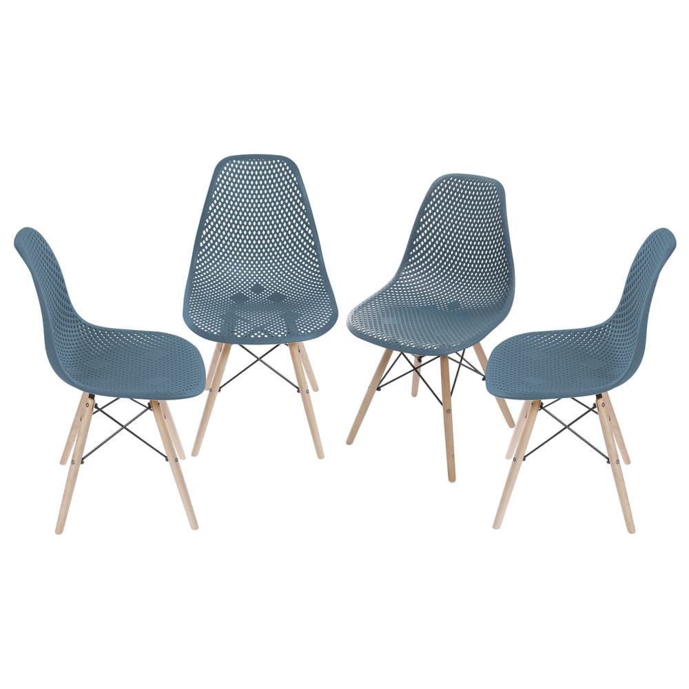 Cadeira Eames Colméia Sala Jantar Estar Base Madeira Cor Azul Petróleo Conjunto 4 Unidades