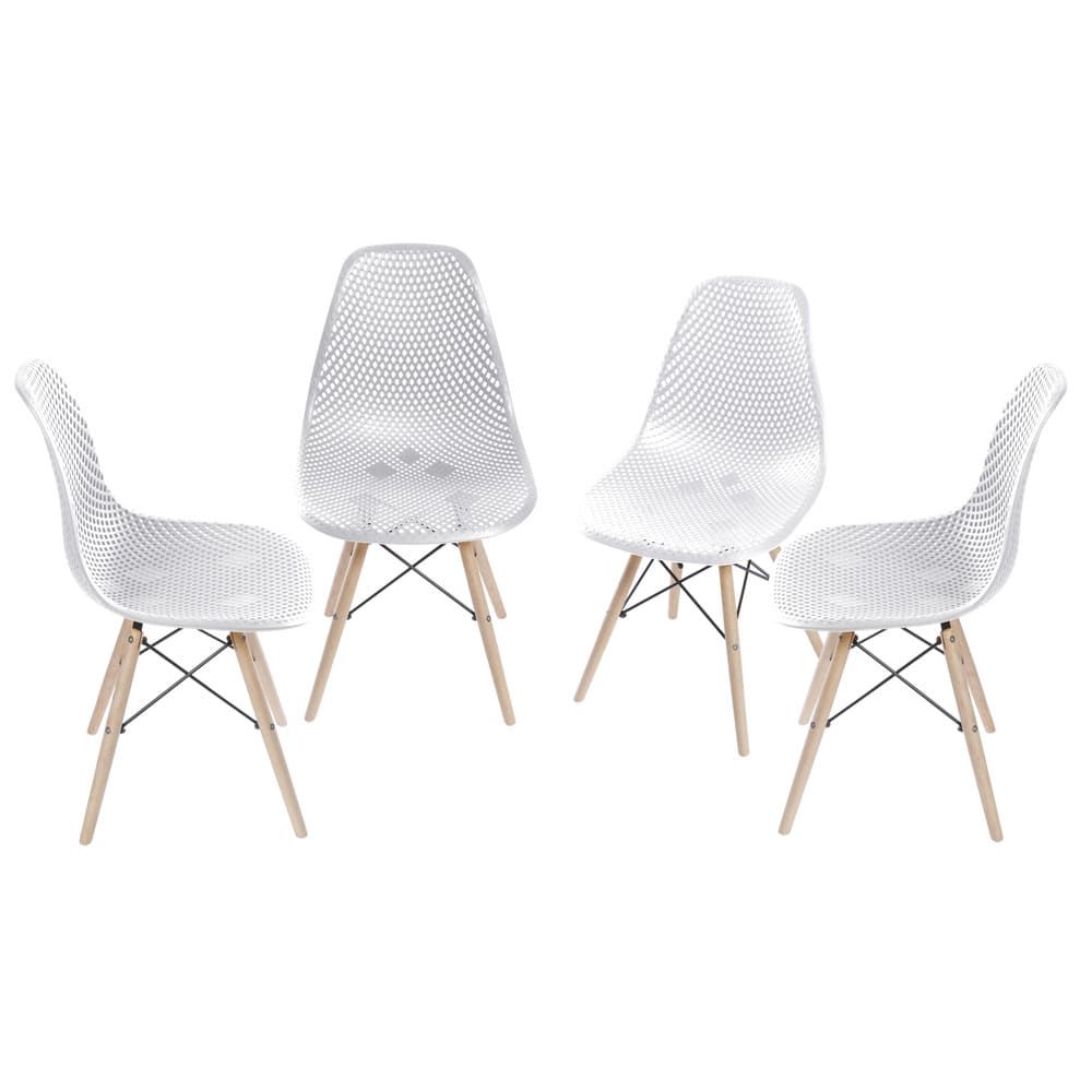 Cadeira Eames Colméia Sala Jantar Estar Base Madeira Cor Branca Conjunto 4 Unidades