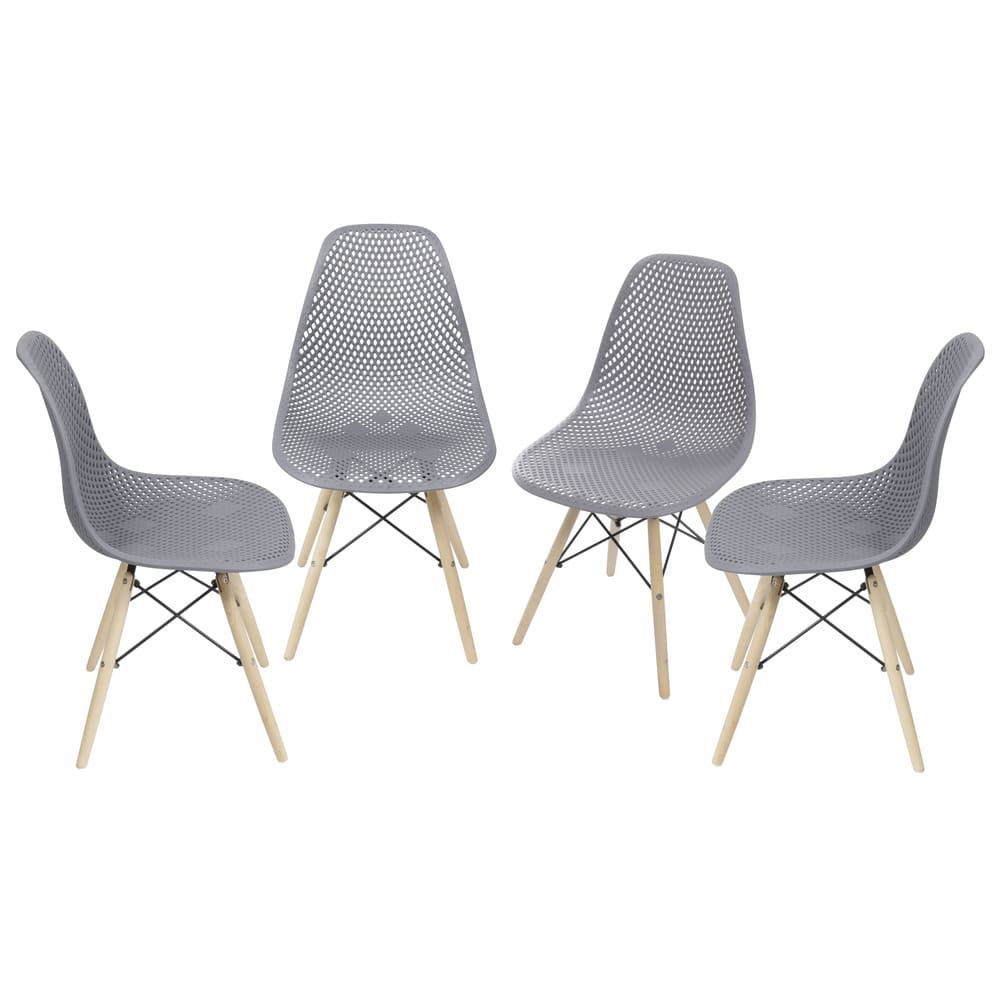 Cadeira Eames Colméia Sala Jantar Estar Base Madeira Cor Cinza Conjunto 4 Unidades