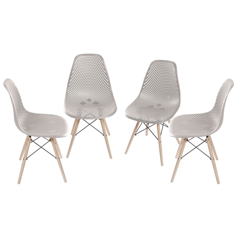 Cadeira Eames Colméia Sala Jantar Estar Base Madeira Cor Fendi Conjunto 4 Unidades