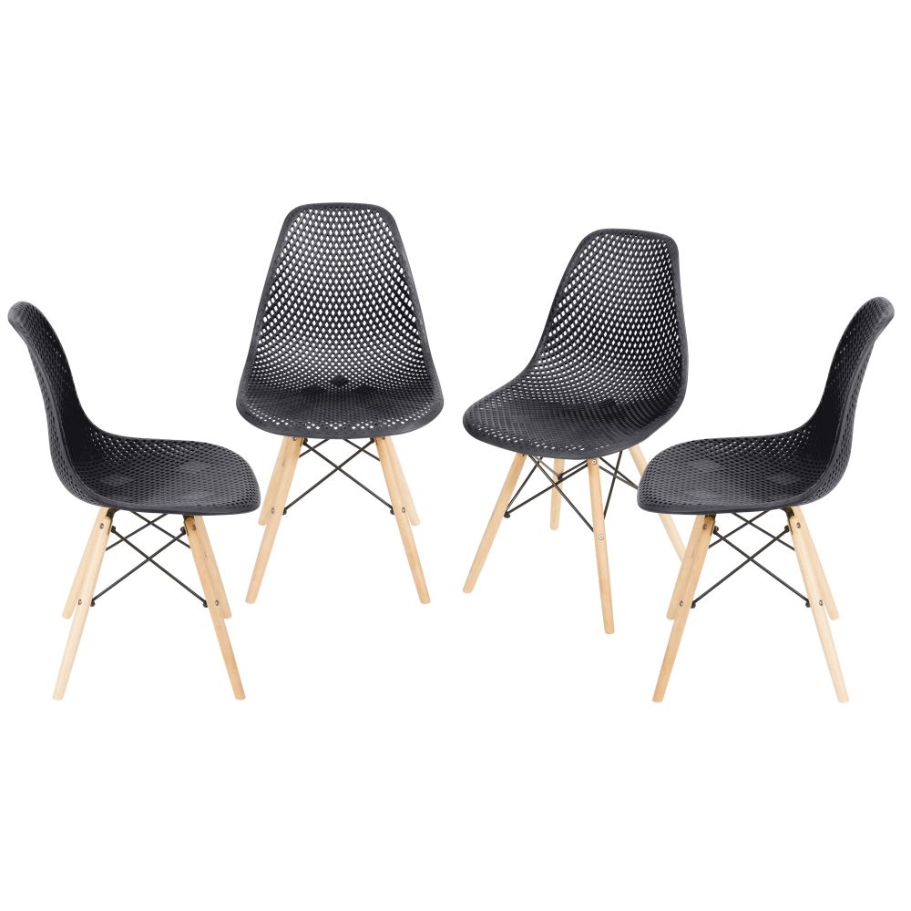 Cadeira Eames Colméia Sala Jantar Estar Base Madeira Cor Preta Conjunto 4 Unidades