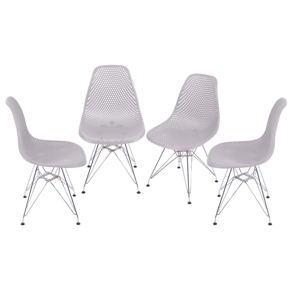 Cadeira Eames Colméia Sala Jantar Estar Base Cromada Cor Fendi Conjunto 4 Unidades