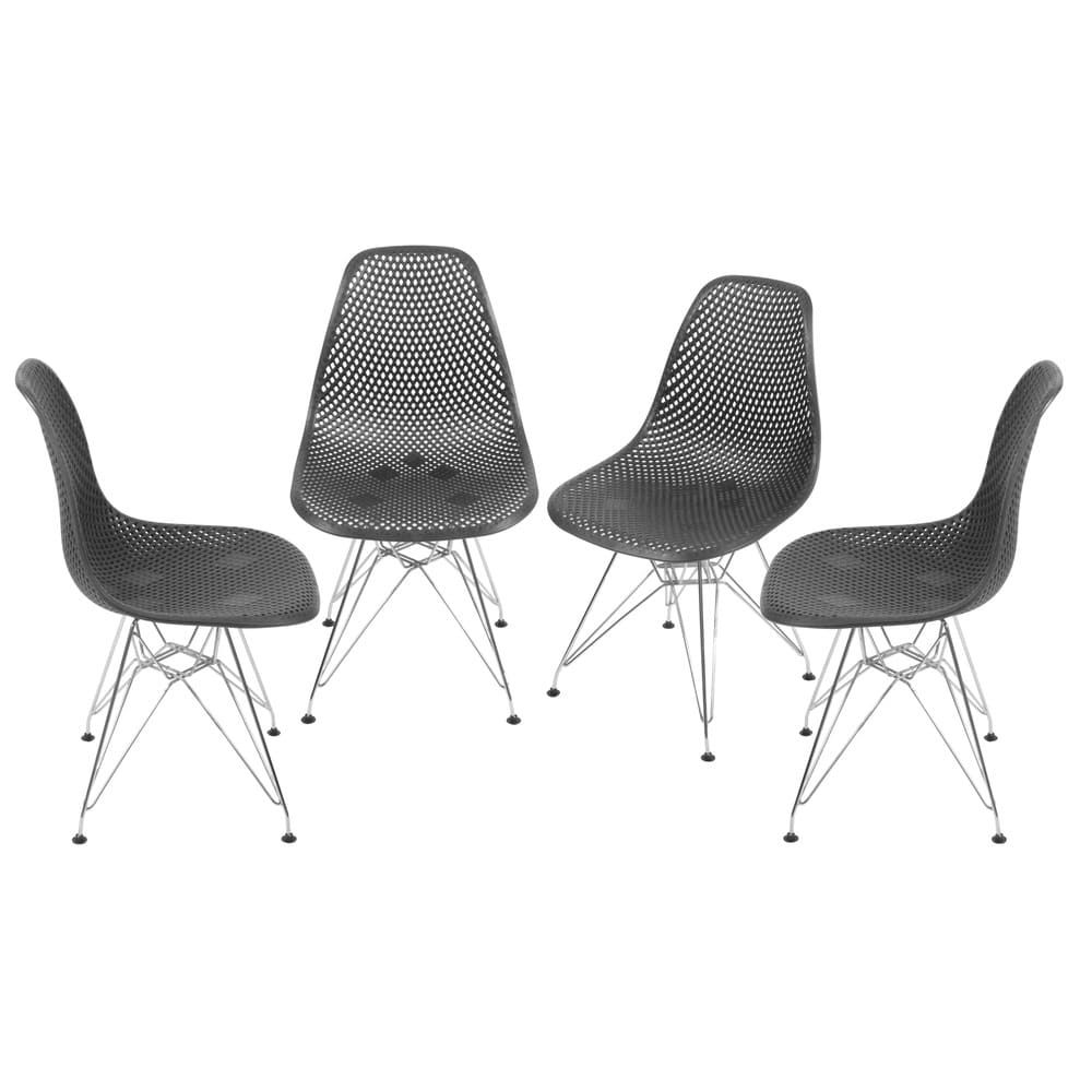 Cadeira Eames Colméia Sala Jantar Estar Base Cromada Cor Preta Conjunto 4 Unidades