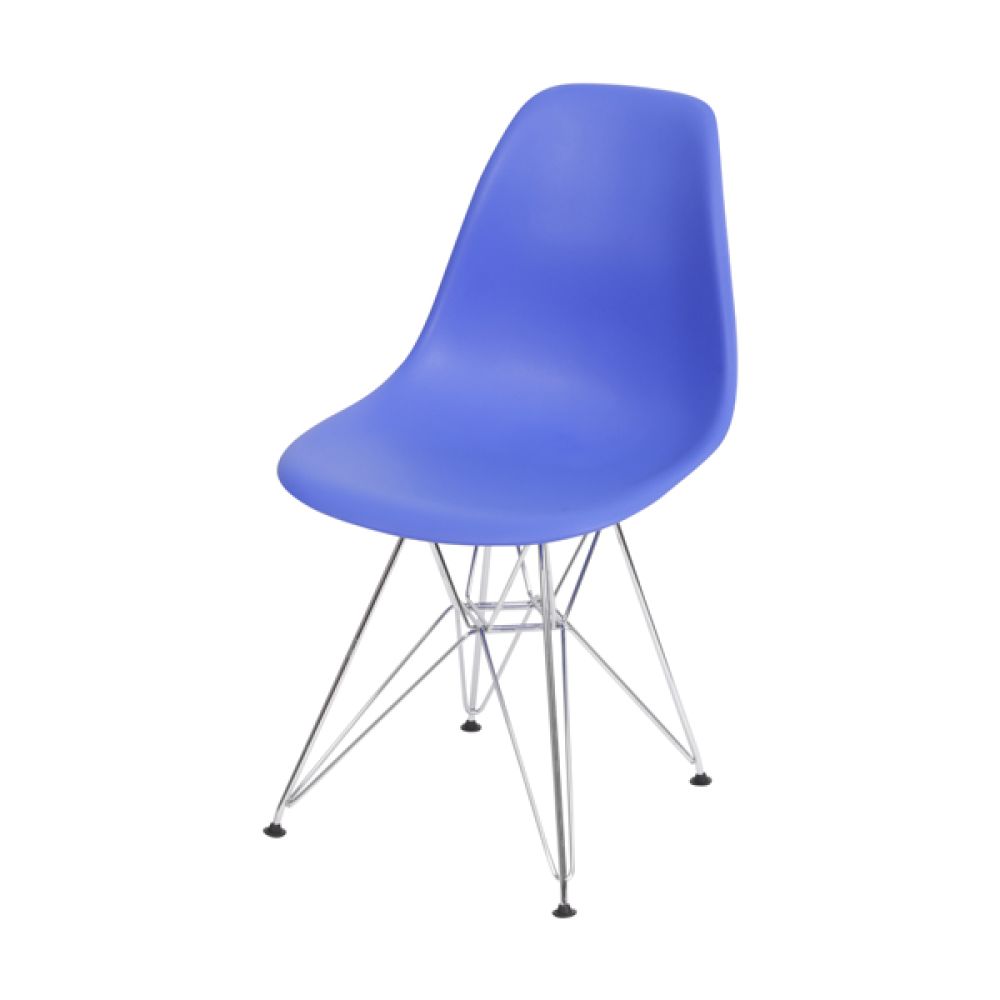 Cadeira Eames Dkr De Jantar Cozinha Base Cromada Cor Azul Escuro