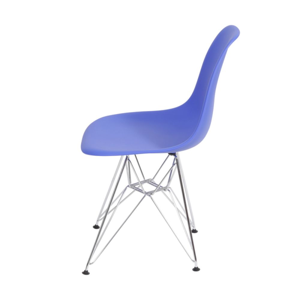 Cadeira Eames Dkr De Jantar Cozinha Base Cromada Cor Azul Escuro