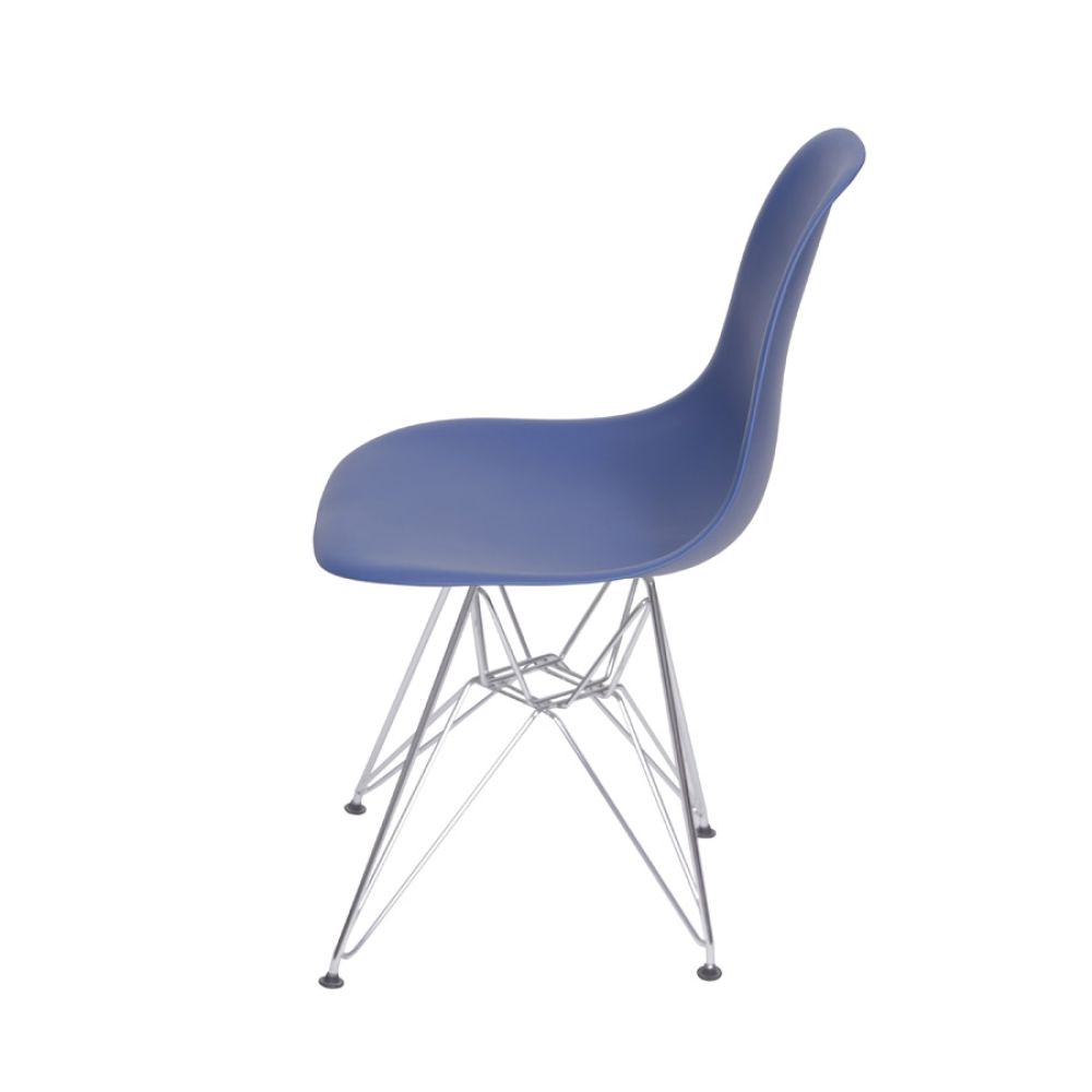 Cadeira Eames Dkr De Jantar Cozinha Base Cromada Cor Azul Marinho