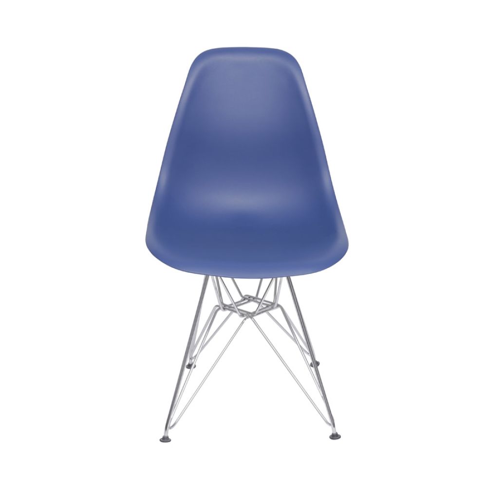 Cadeira Eames Dkr De Jantar Cozinha Base Cromada Cor Azul Marinho