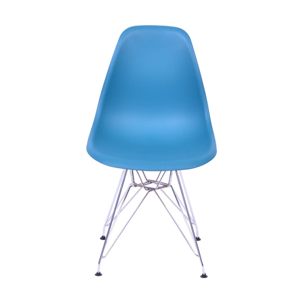 Cadeira Eames Dkr De Jantar Cozinha Base Cromada Cor Azul Petróleo