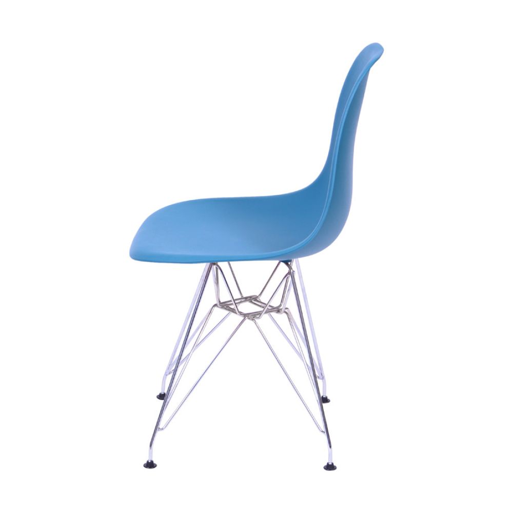 Cadeira Eames Dkr De Jantar Cozinha Base Cromada Cor Azul Petróleo