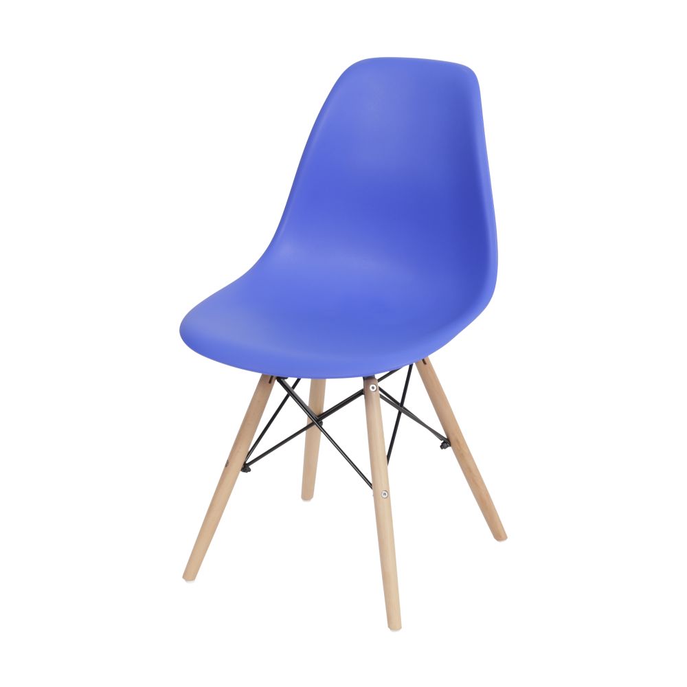 Cadeira Charles Eames Dkr De Jantar Cozinha Base Madeira Cor Azul Escuro