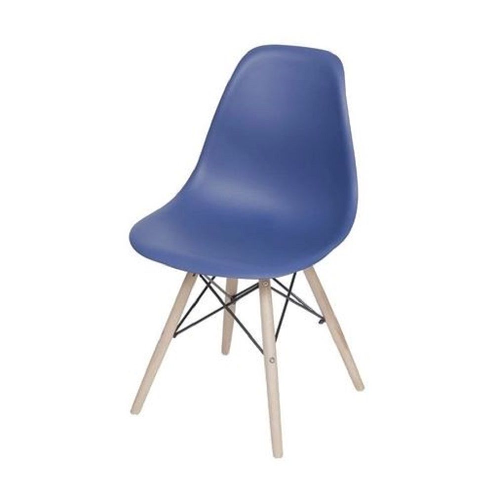 Cadeira Charles Eames Dkr De Jantar Cozinha Base Madeira Cor Azul Marinho