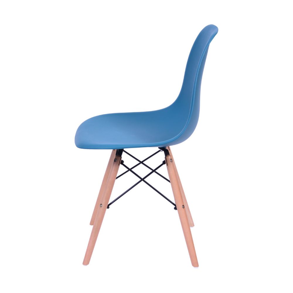 Cadeira Charles Eames Dkr De Jantar Cozinha Base Madeira Cor Azul Petróleo