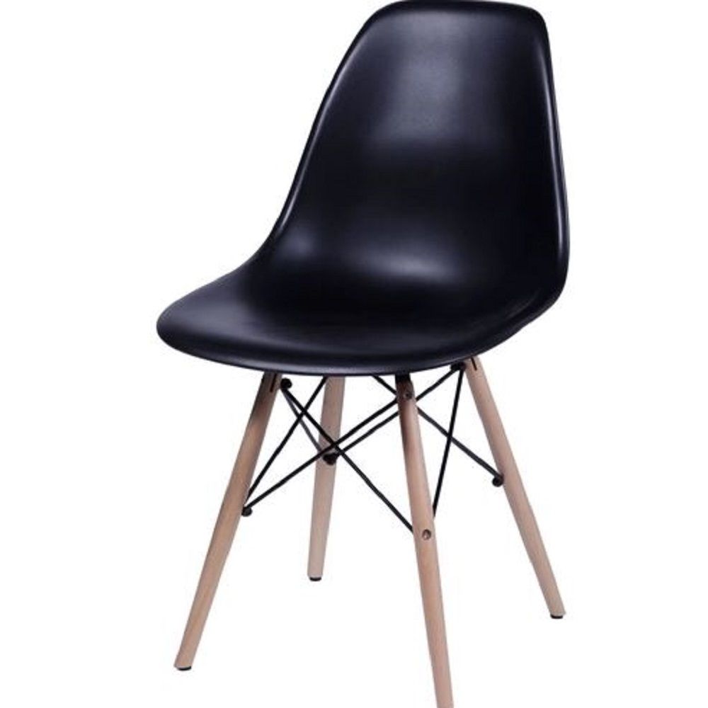 Cadeira Eames Dkr Kids De Jantar Cozinha Base Madeira Cor Preta