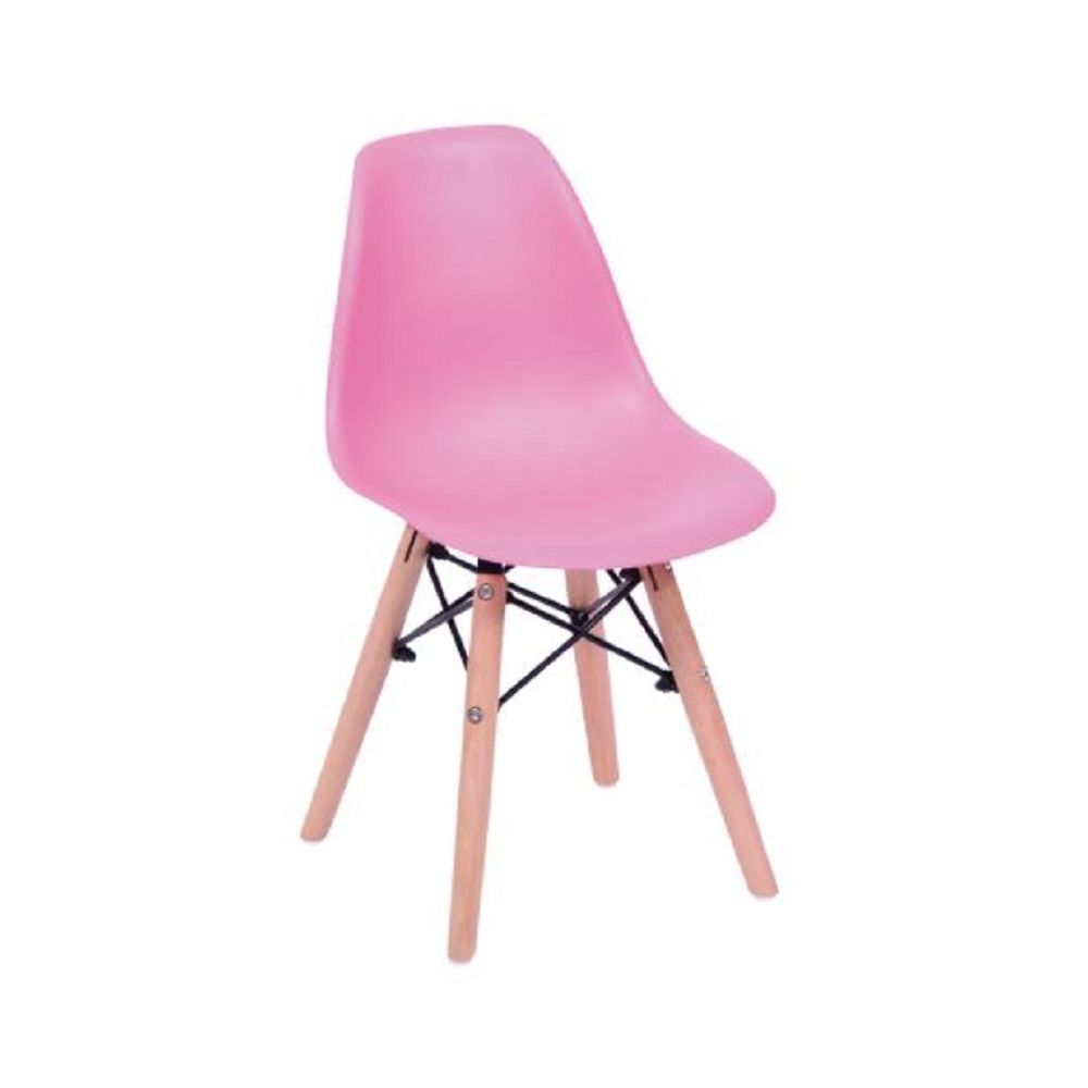 Cadeira Eames Dkr Kids De Jantar Cozinha Base Madeira Cor Rosa