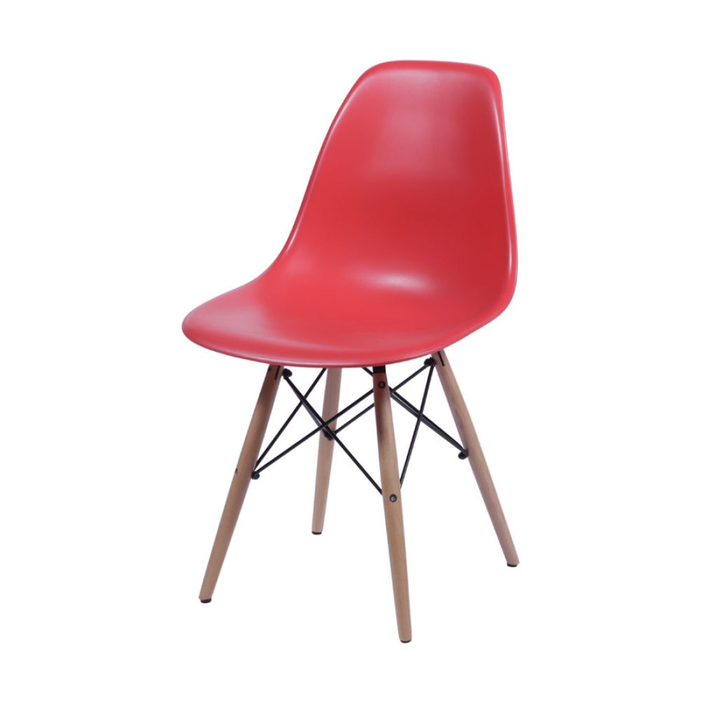 Cadeira Charles Eames Dkr De Jantar Cozinha Base Madeira Cor Vermelha