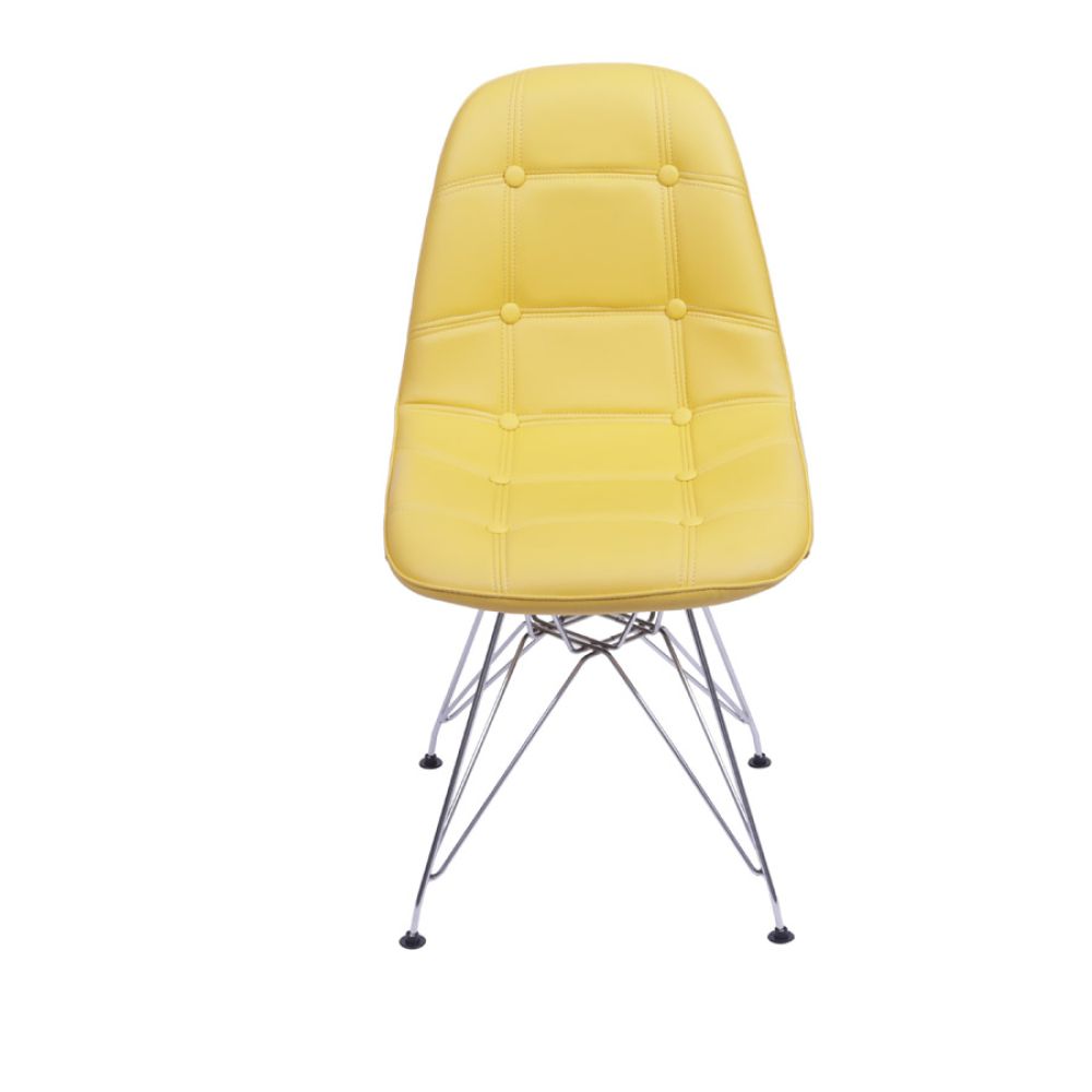 Cadeira Eames Botone Eifeel Sala De Estar Base Cromada Cor Amarela