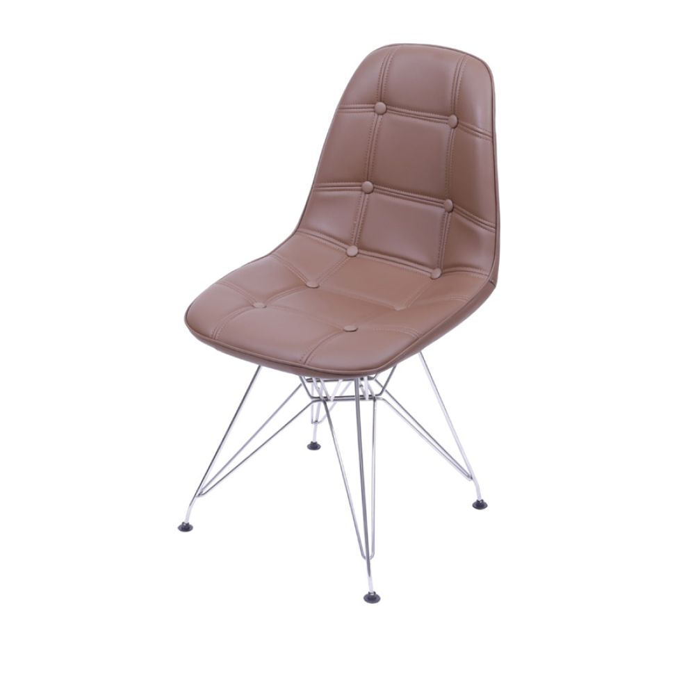 Cadeira Eames Botone Eifeel Sala De Estar Base Cromada Cor Café