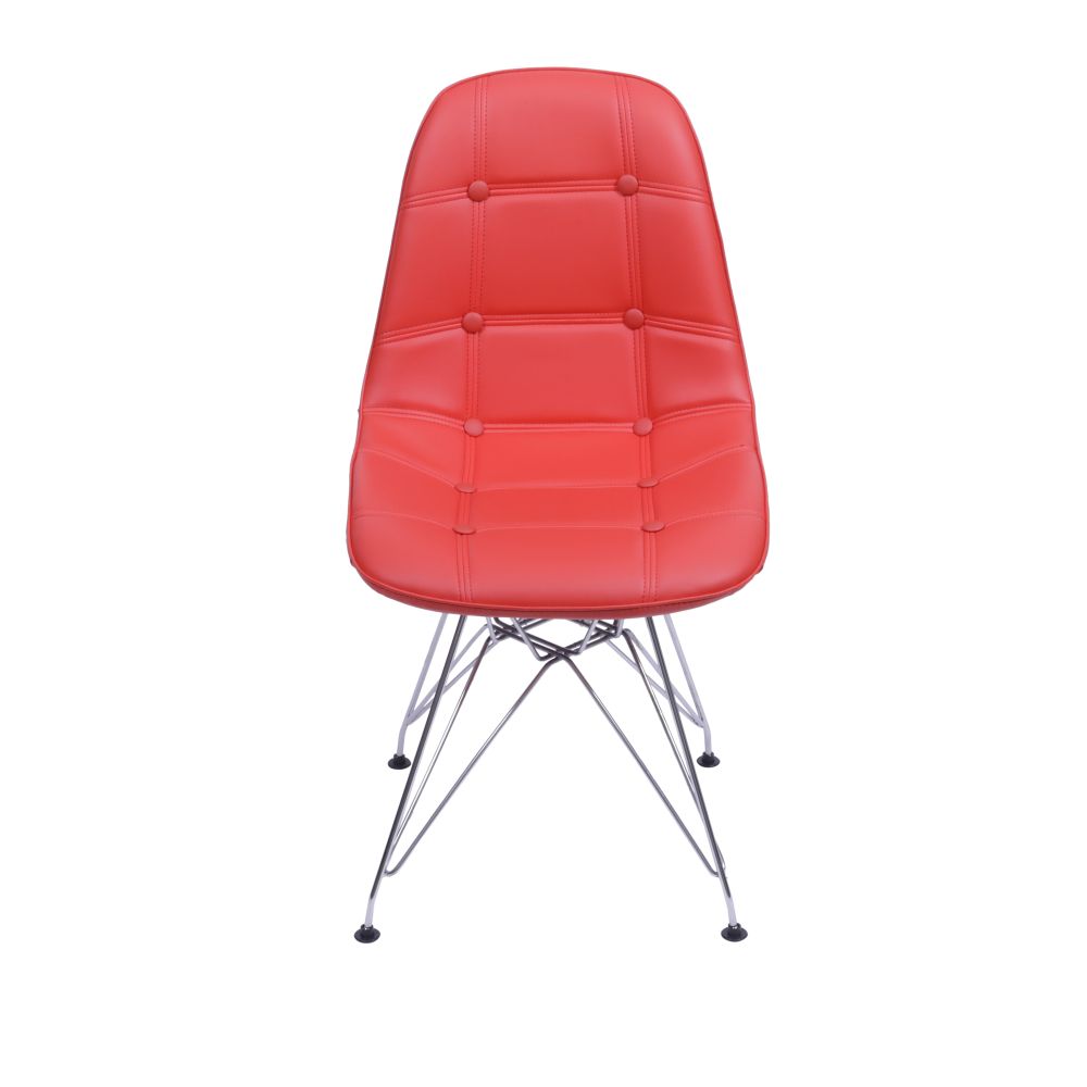 Cadeira Eames Botone Eifeel Sala De Estar Base Cromada Cor Vermelha