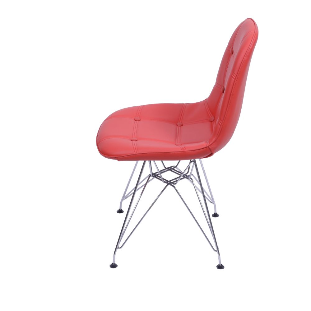 Cadeira Eames Botone Eifeel Sala De Estar Base Cromada Cor Vermelha