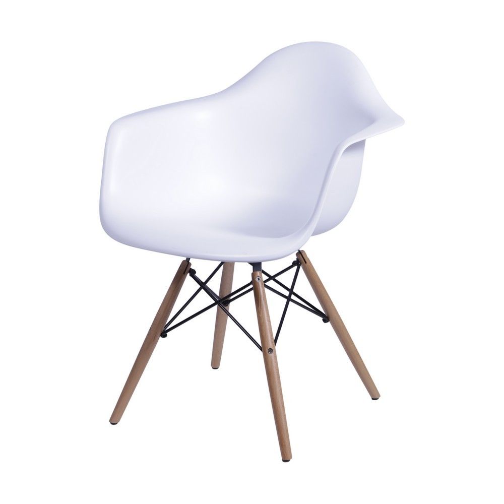 Cadeira Eames Dkr Sala Jantar Base Madeira Com Braço Cor Branca