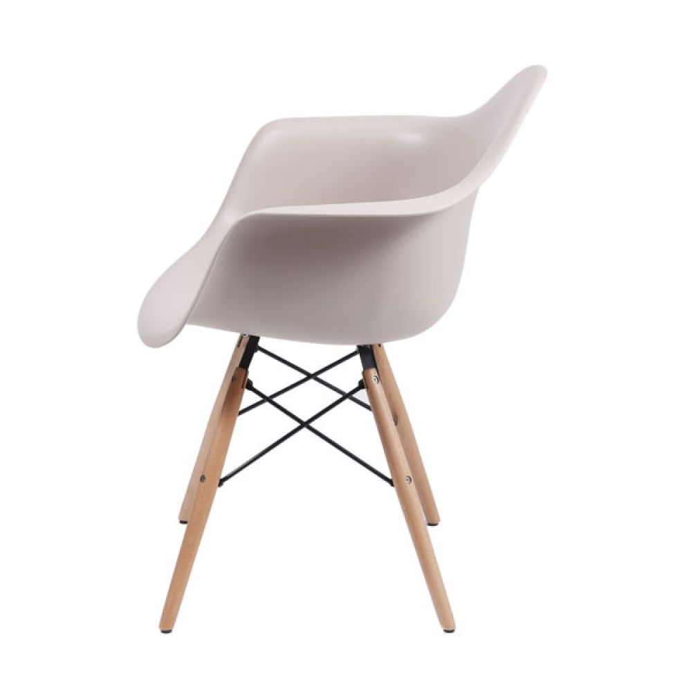 Cadeira Eames Dkr Sala Jantar Base Madeira Com Braço Cor Fendi