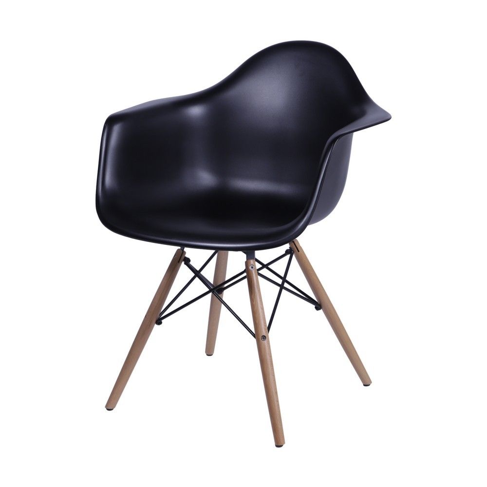 Cadeira Eames Dkr Sala Jantar Base Madeira Com Braço Cor Preta