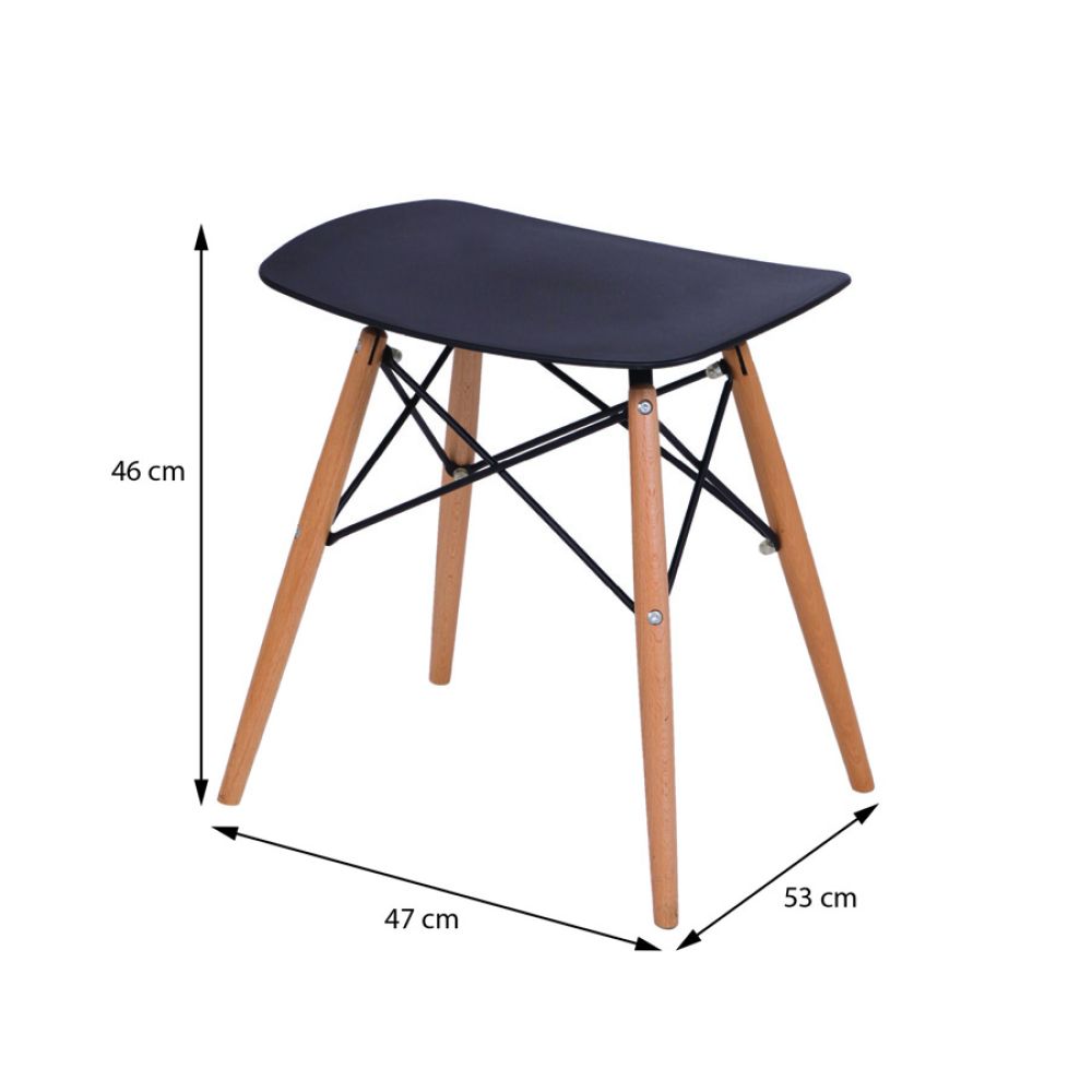 Banqueta Charles Eames Dkr Decoração Base Madeira Cor Preta