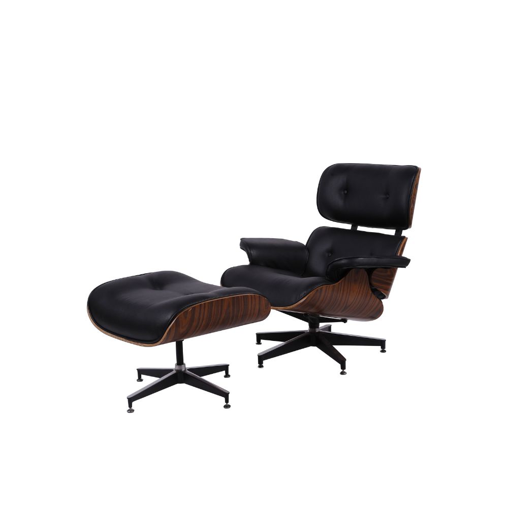 Poltrona Sala de Estar Charles Eames Com Puff Couro