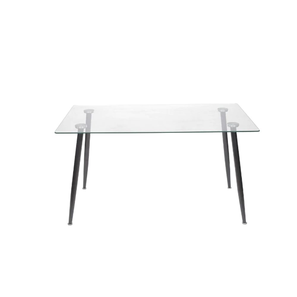 Conjunto Mesa De Jantar Vidro Taurus Preta + Kit 4 Cadeiras Amarela Estofada Cozinha 