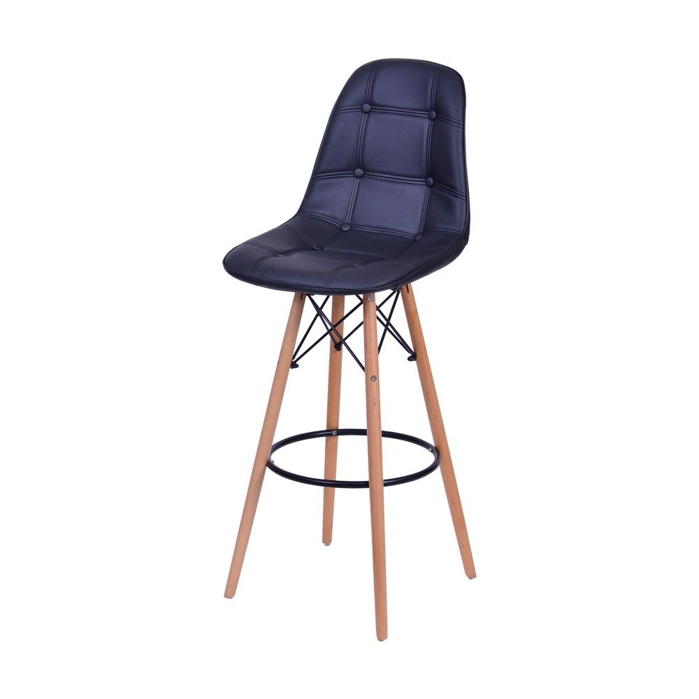 Banqueta Charles Eames Eifeel Botone Para Bar Cozinha Base Madeira Cor Preta