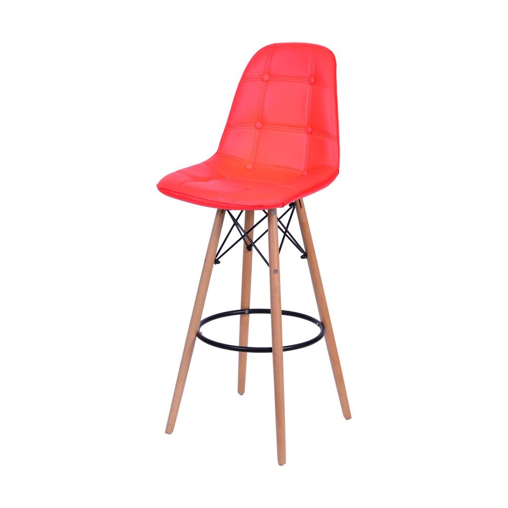 Banqueta Charles Eames Eifeel Botone Para Bar Cozinha Base Madeira Cor Vermelha