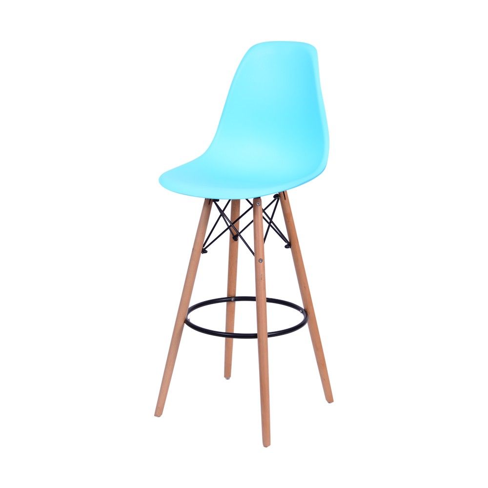 Banqueta Charles Eames Dkr Bar Cozinha Base Madeira Cor Azul Claro