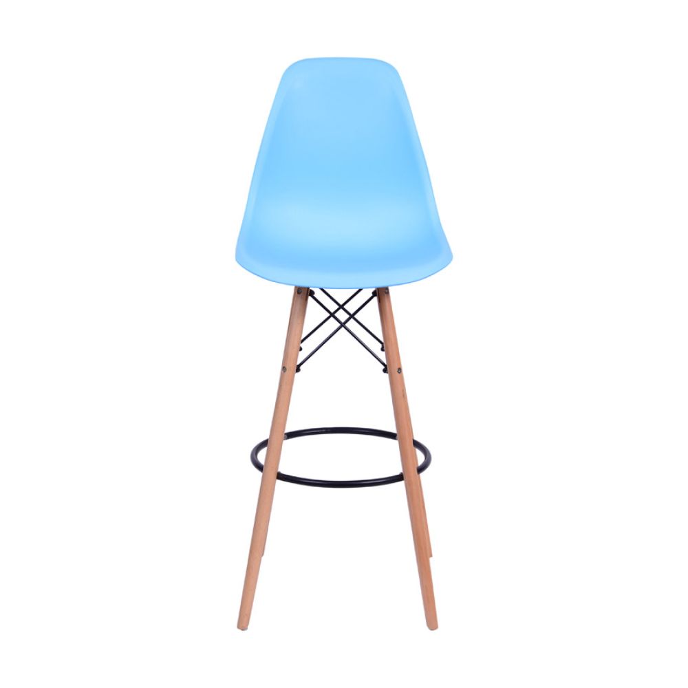 Banqueta Charles Eames Dkr Bar Cozinha Base Madeira Cor Azul Claro