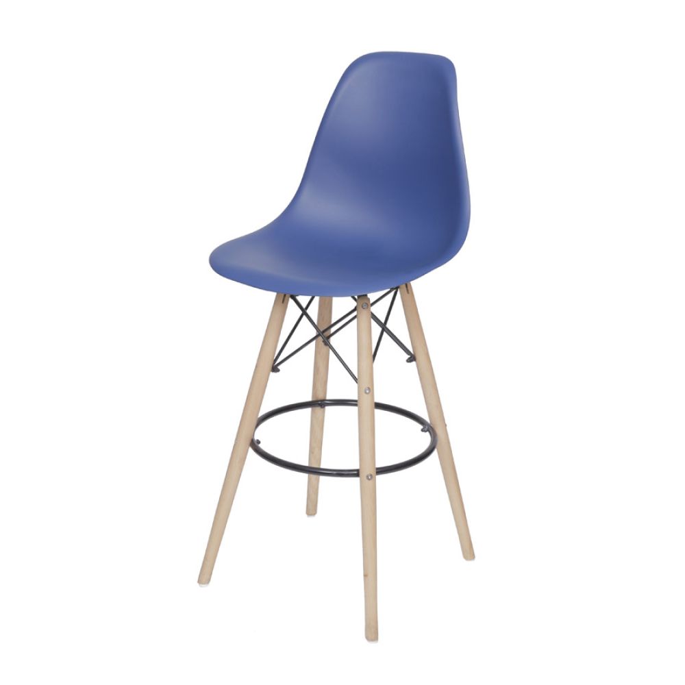 Banqueta Charles Eames Dkr Bar Cozinha Base Madeira Cor Azul Marinho