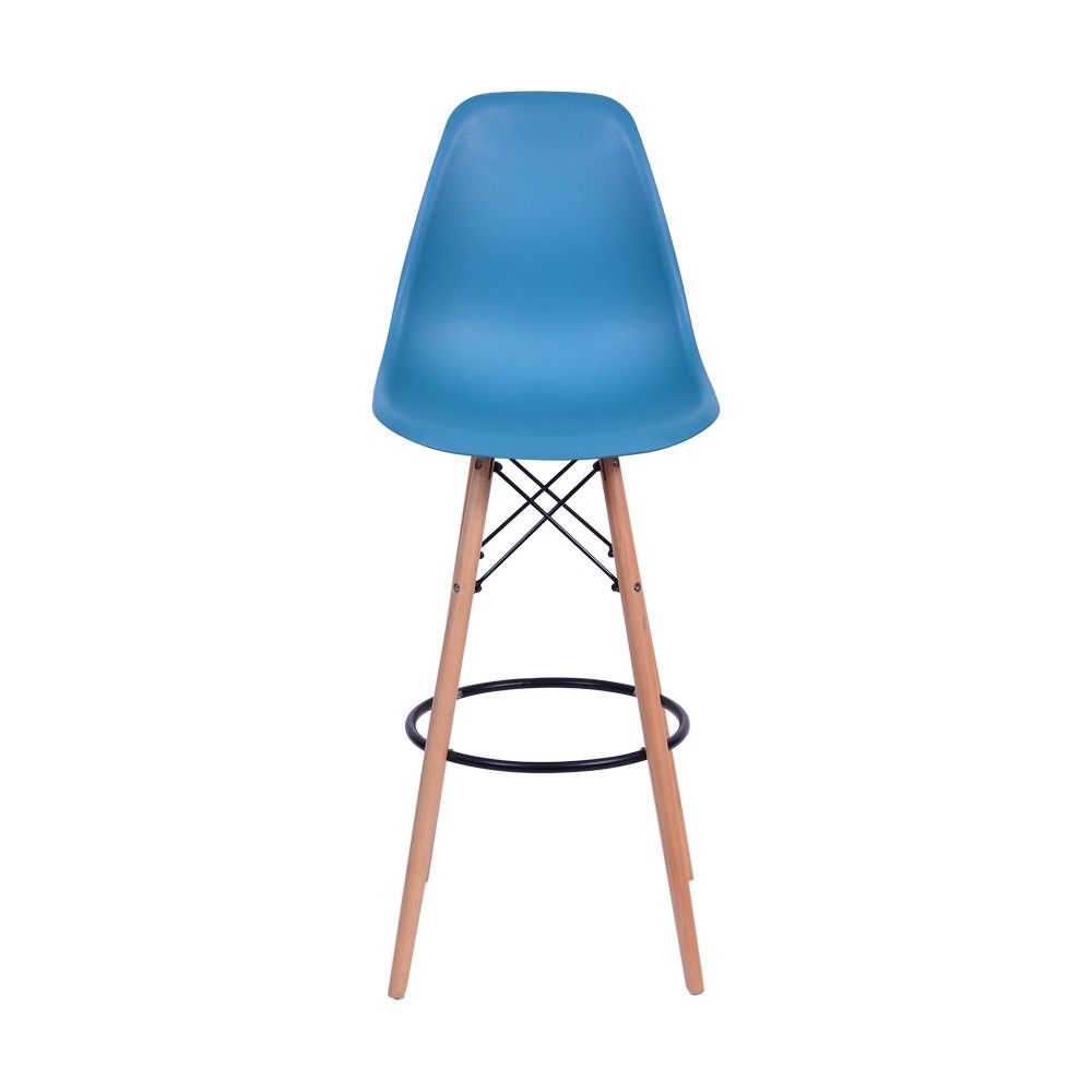 Banqueta Charles Eames Dkr Bar Cozinha Base Madeira Cor Azul Petróleo