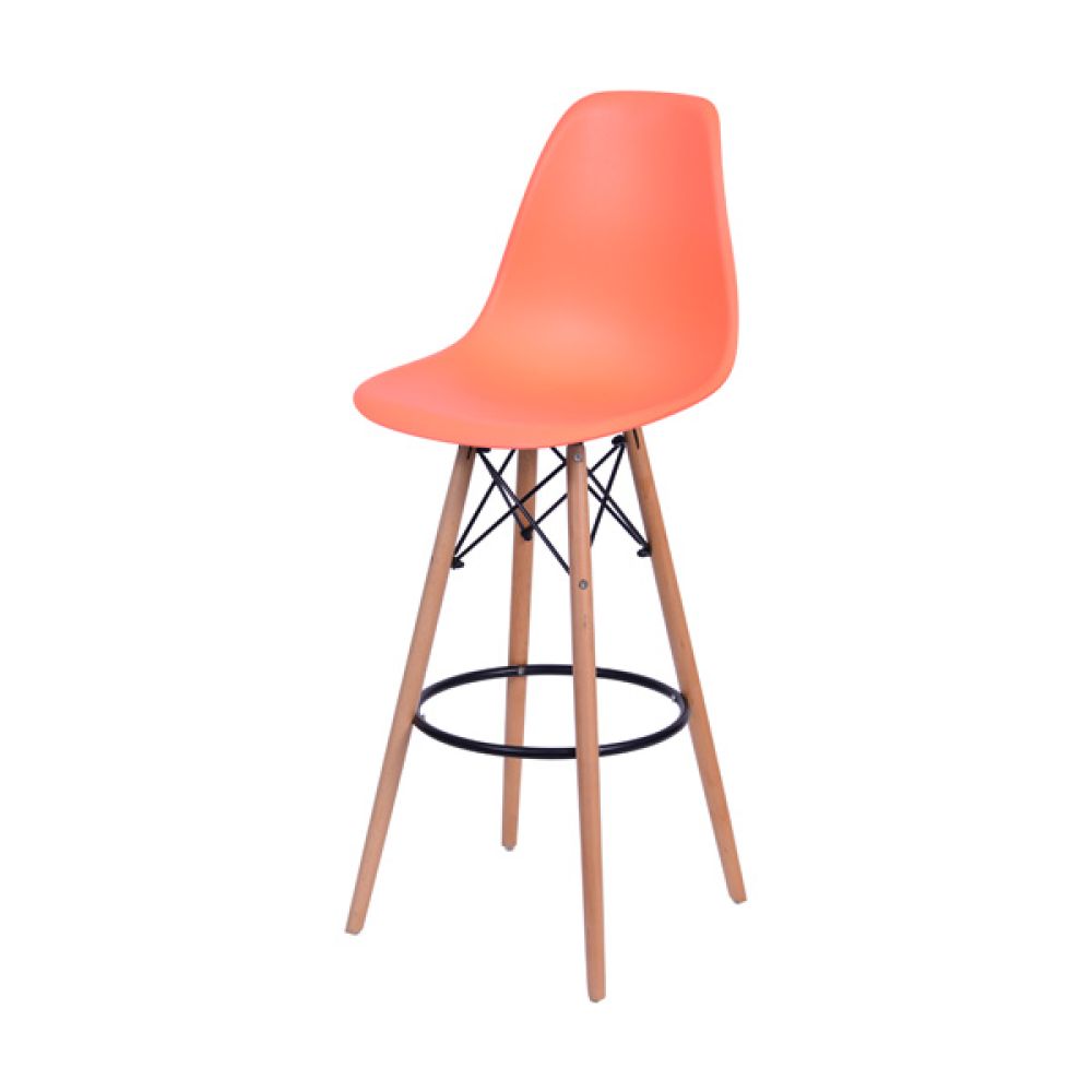 Banqueta Charles Eames Dkr Bar Cozinha Base Madeira Cor Laranja