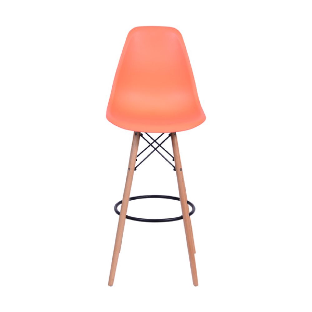 Banqueta Charles Eames Dkr Bar Cozinha Base Madeira Cor Laranja