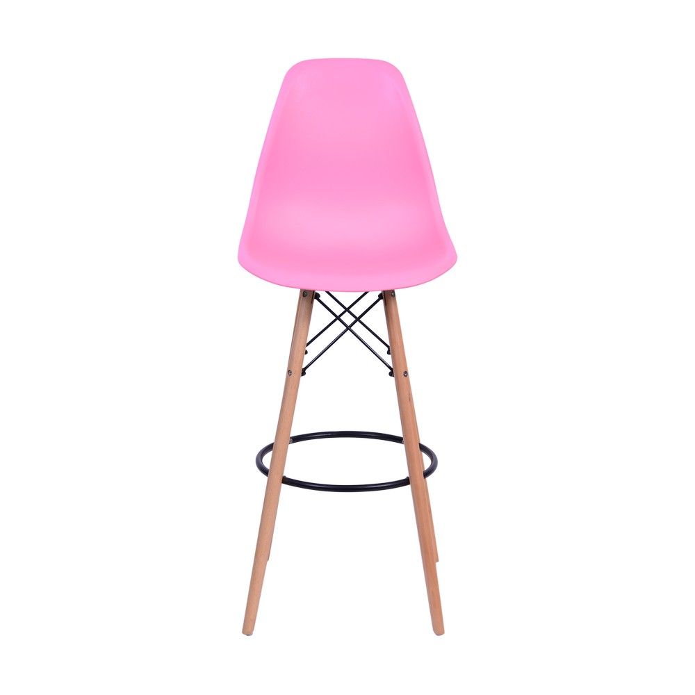 Banqueta Charles Eames Dkr Bar Cozinha Base Madeira Cor Rosa