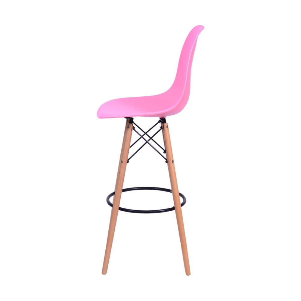 Banqueta Charles Eames Dkr Bar Cozinha Base Madeira Cor Rosa