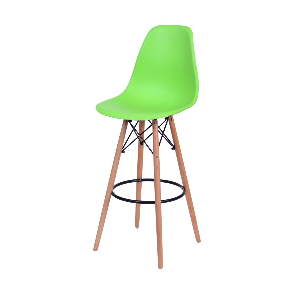 Banqueta Charles Eames Dkr Bar Cozinha Base Madeira Cor Verde Claro