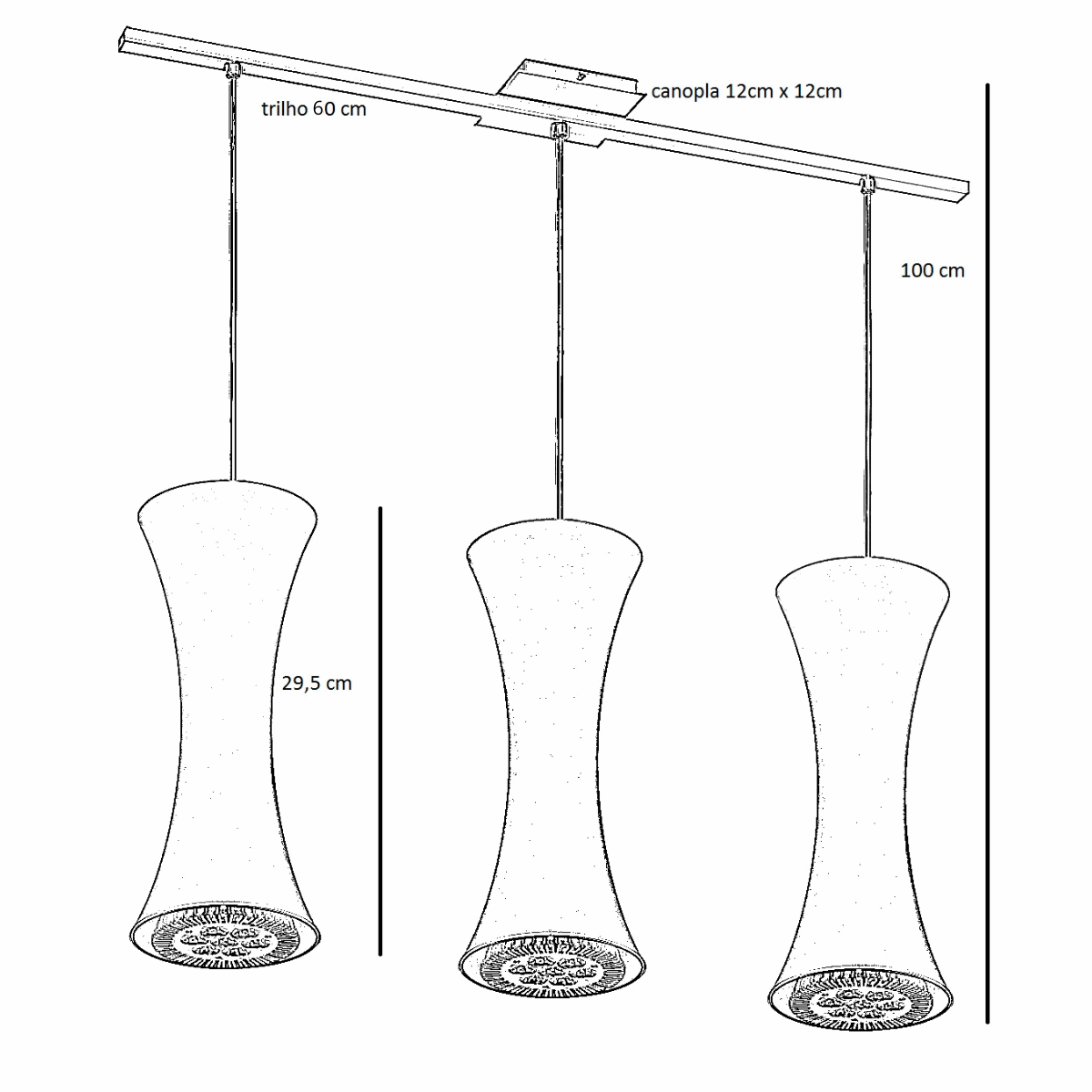 Lustre Pendente 7933 3 Lâmpadas Soquete E27 Preta