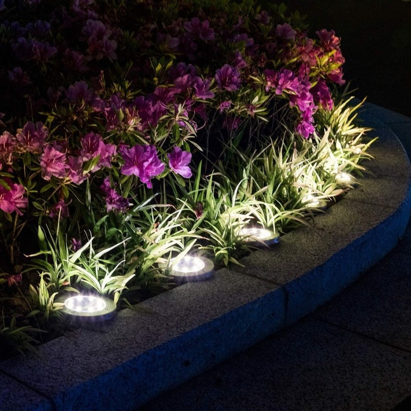 Luminárias  Solares com 8 LED para Jardim Embutidas - Pacote com 8 Unidades - Luz Branca Fria