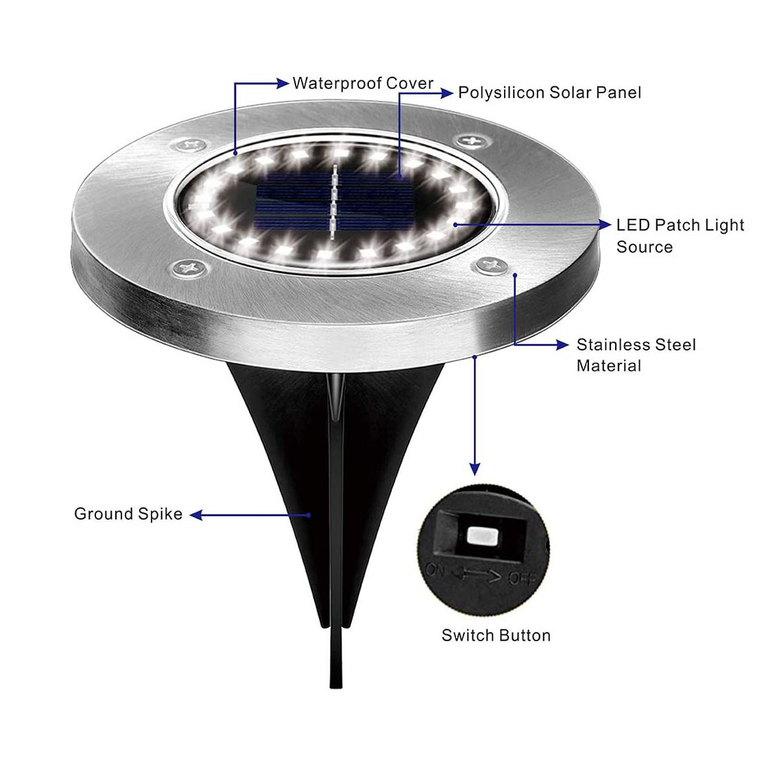 Luminárias Solares com 20 LED para Jardim Embutidas - Pacote com 8 unidades - Luz Branca Fria