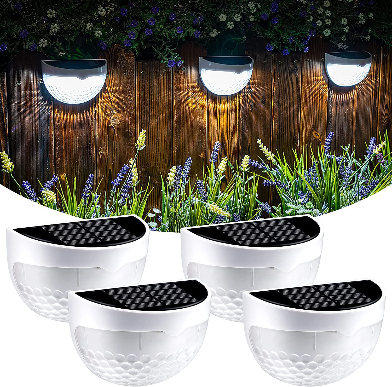 Luminária Solar Semi-Circular com 6 LEDs - Pacote com 8 Unidades - Luz Branca Quente