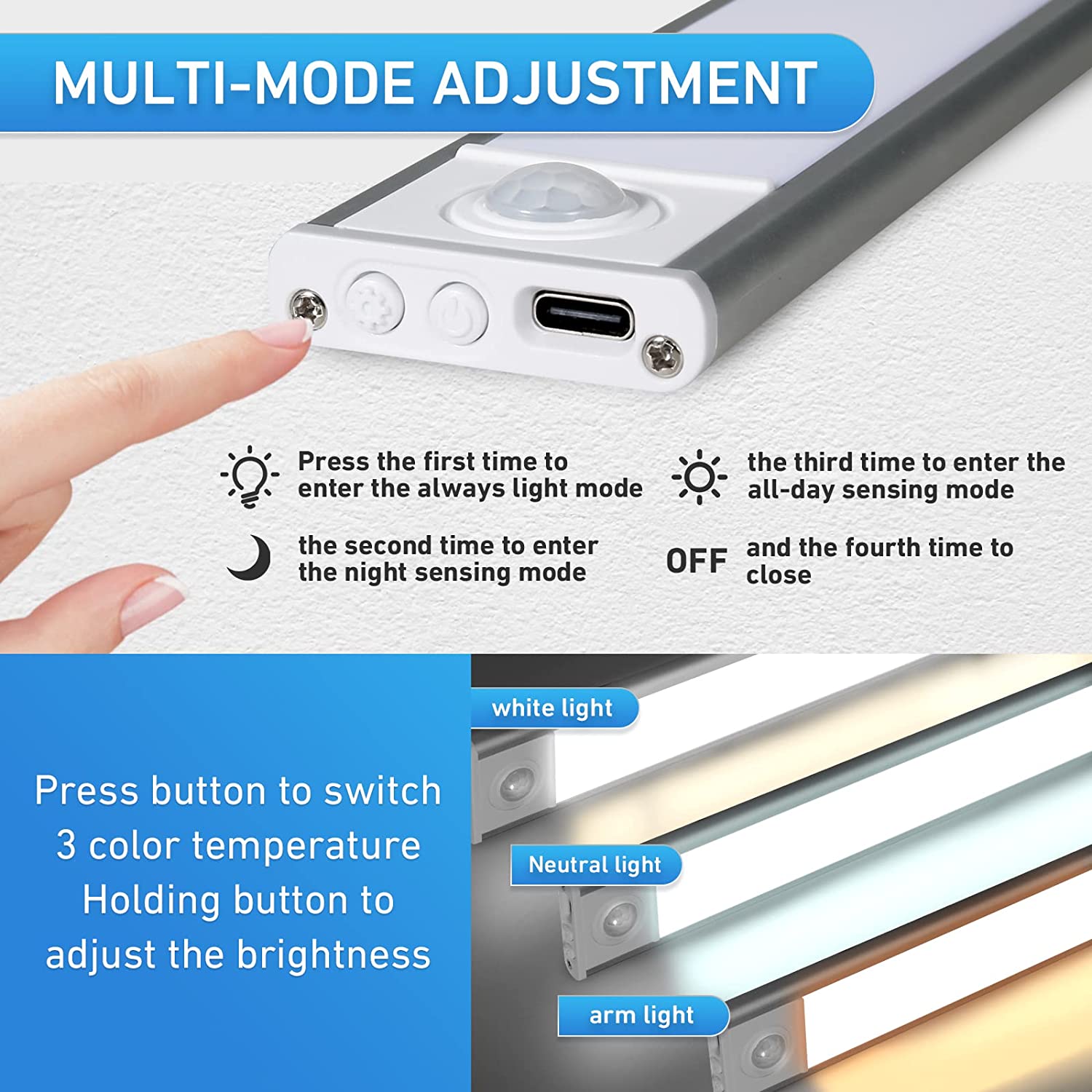 Barra De Luz Sensor De Movimento Led Com 4 10 Cm Branco