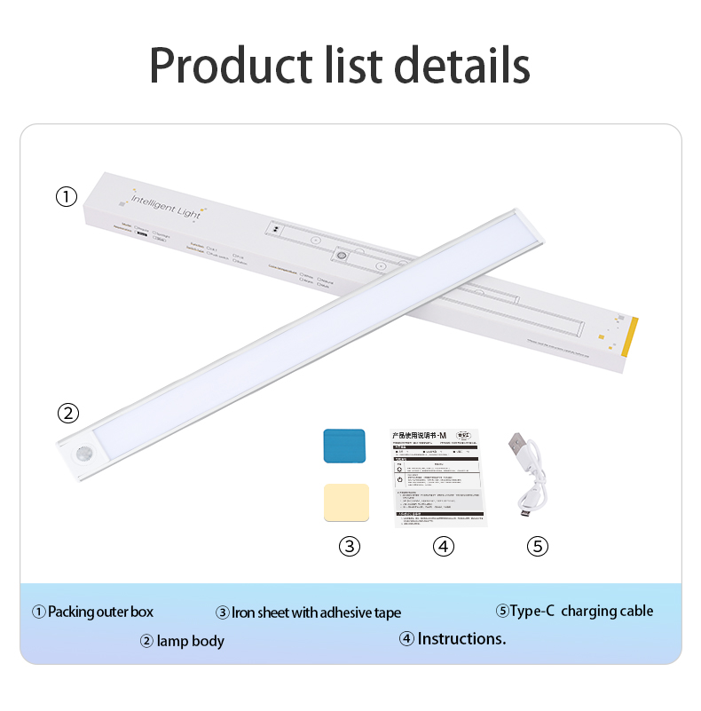 Luminária LED para armário com Sensor de Movimento - Pacote com 8 unidades - 20cm - Cor Branco