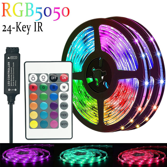 Pacote com Fitas LED RGB de 30m com Controle Remoto de 24 Teclas